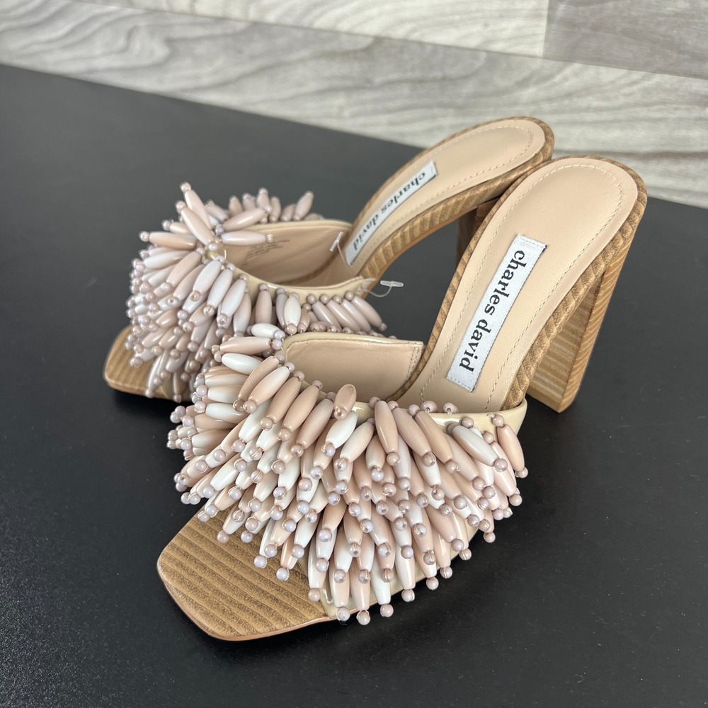 Charles David Nude Beaded Slide Sandals